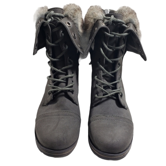 Just Fab Rhona Lace Up Faux Fur Boots Sz 6 - Picture 4 of 9